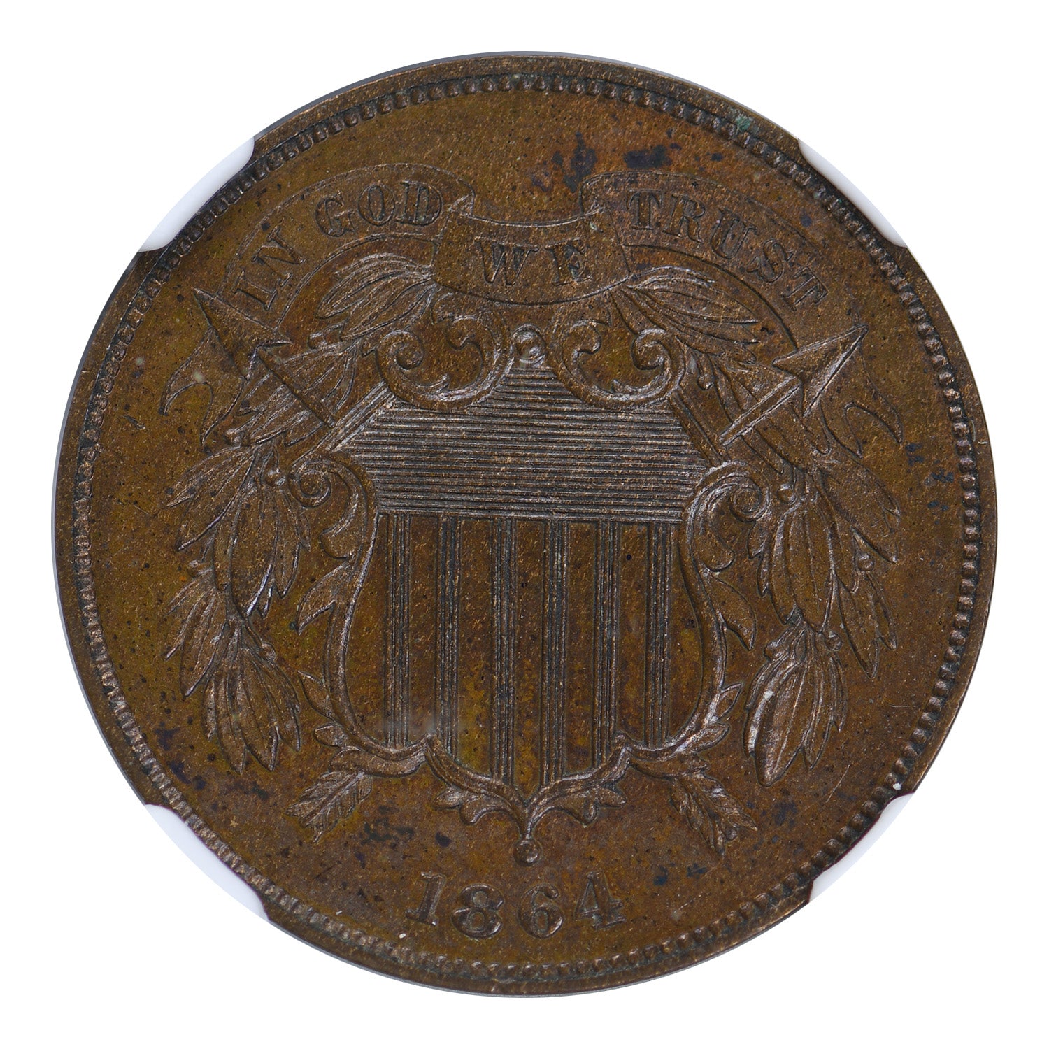 1864 Two Cent Piece Large Motto NGC PF63BN