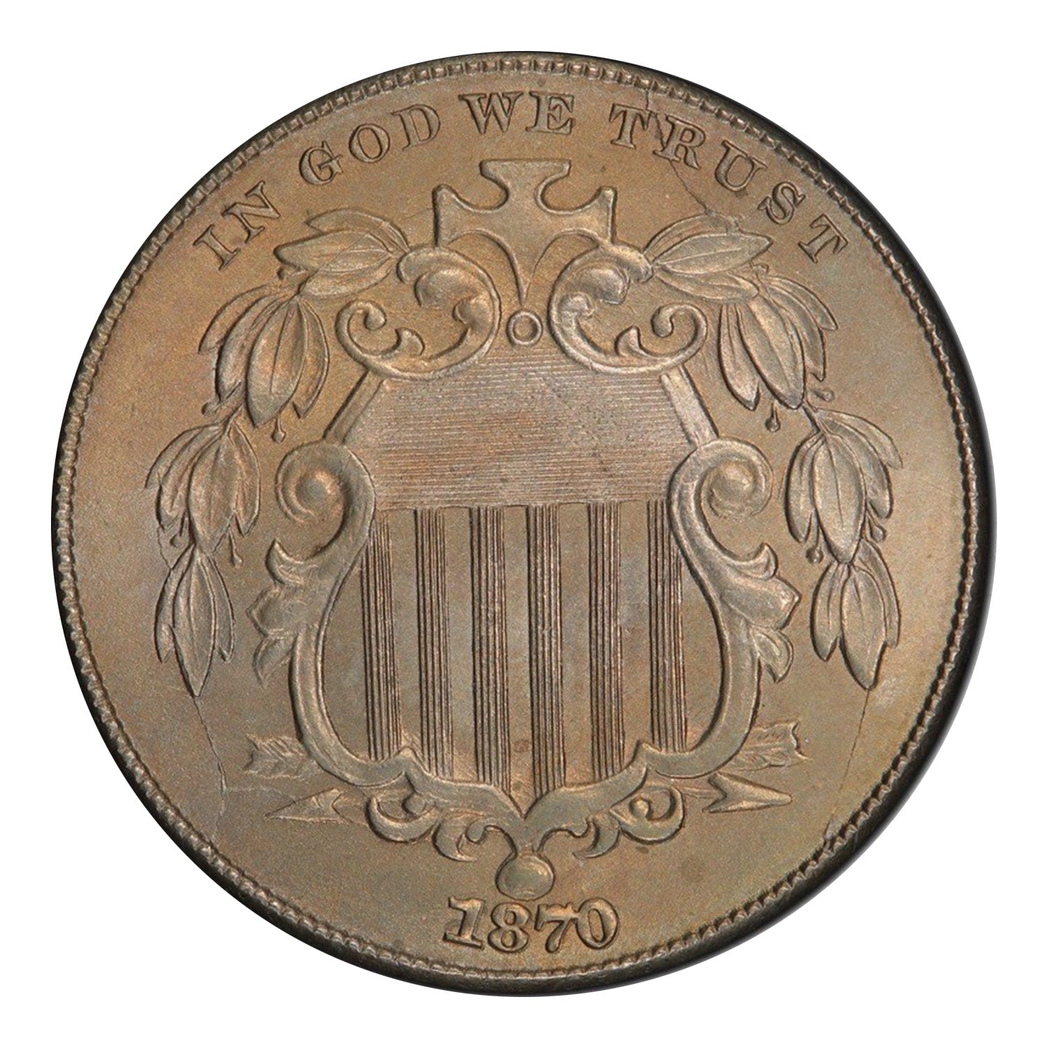 1870 Shield Nickel PCGS MS65