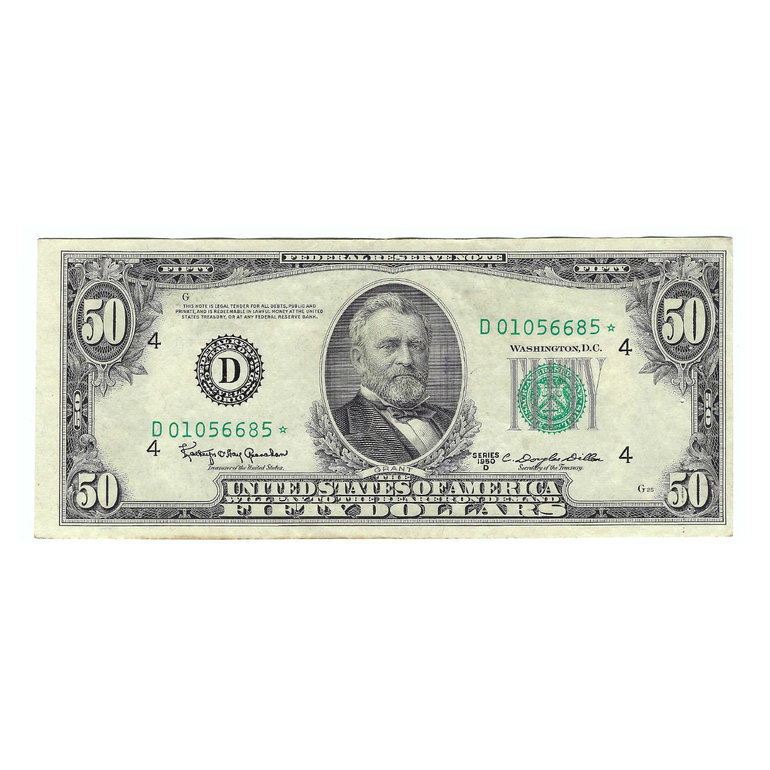 1950-D $50 Small Size Federal Reserve Star Note, Granahan-Dillon, About Uncirculated