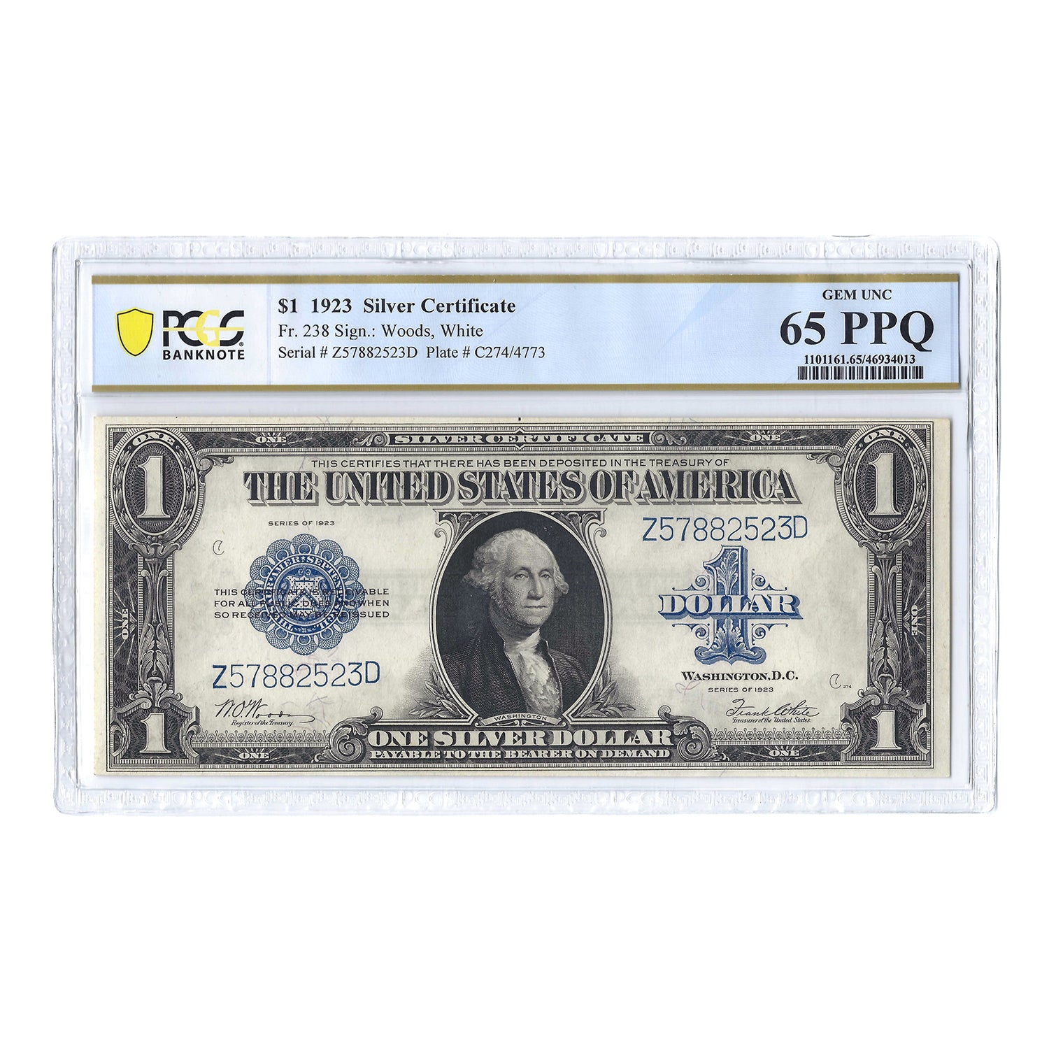 1923 $1 Large Size Silver Certificate PCGS 65 Gem Unc PPQ