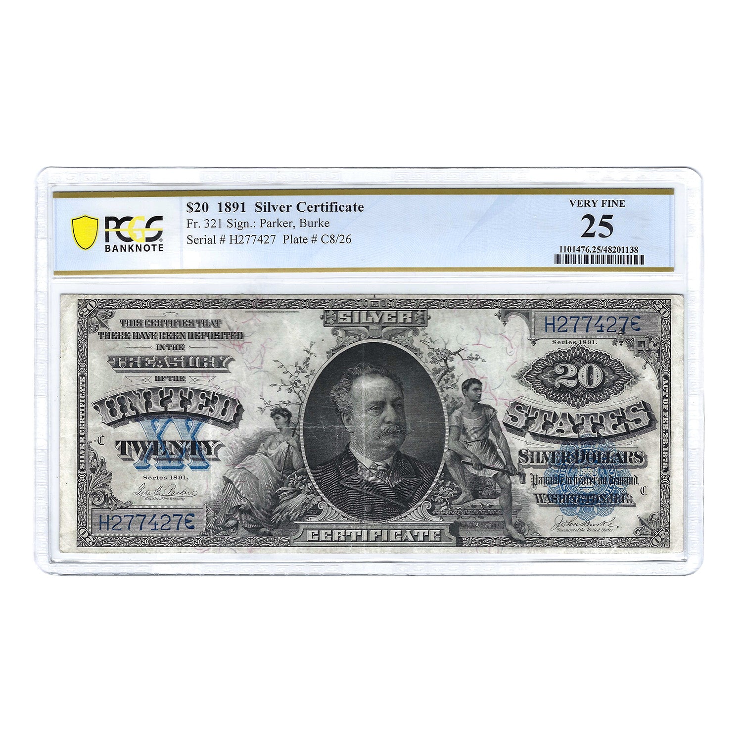 1891 $20 Large Size Silver Certificate Parker-Burke PCGS VF 25
