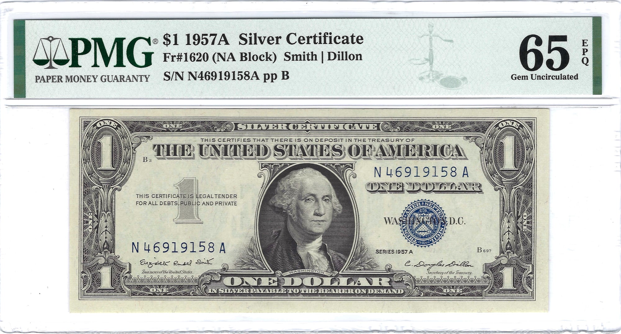 1957A $1 Small Size Silver Certificate PMG 65 EPQ