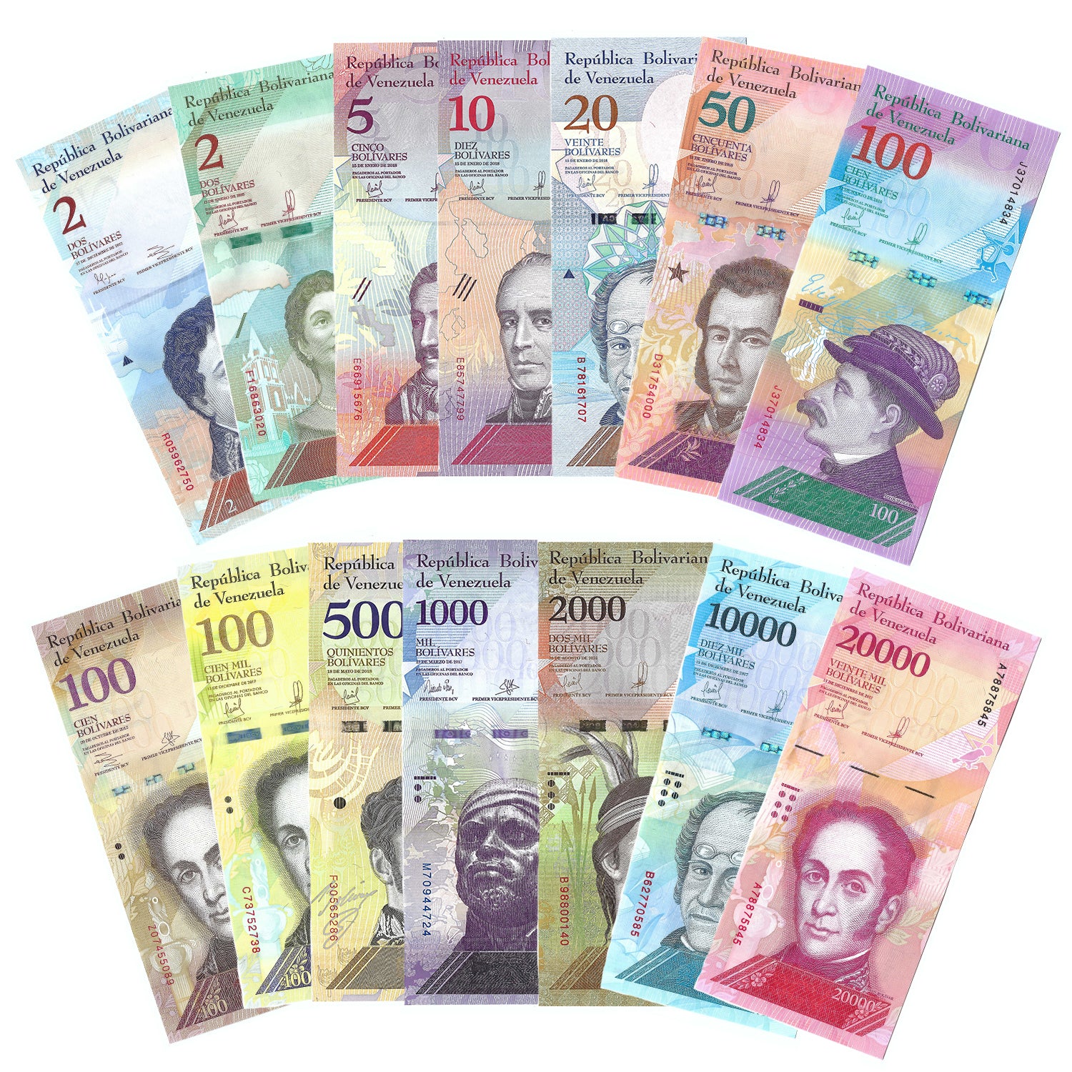 Venezuela Currency Collection // 14 Notes // 2-20,000 Denomination Notes // Uncirculated