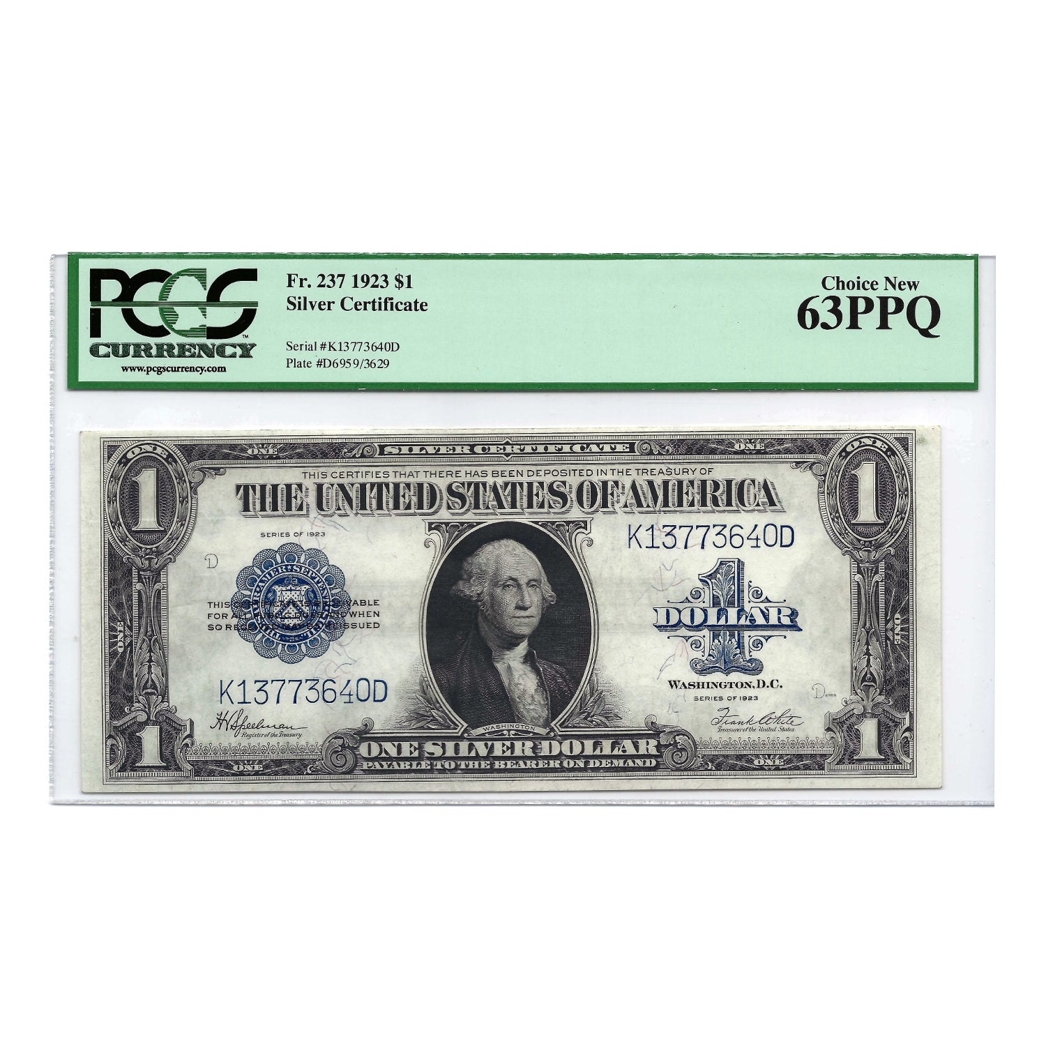 1923 $1 Large Size Silver Certificate PCGS 63 Choice New PPQ