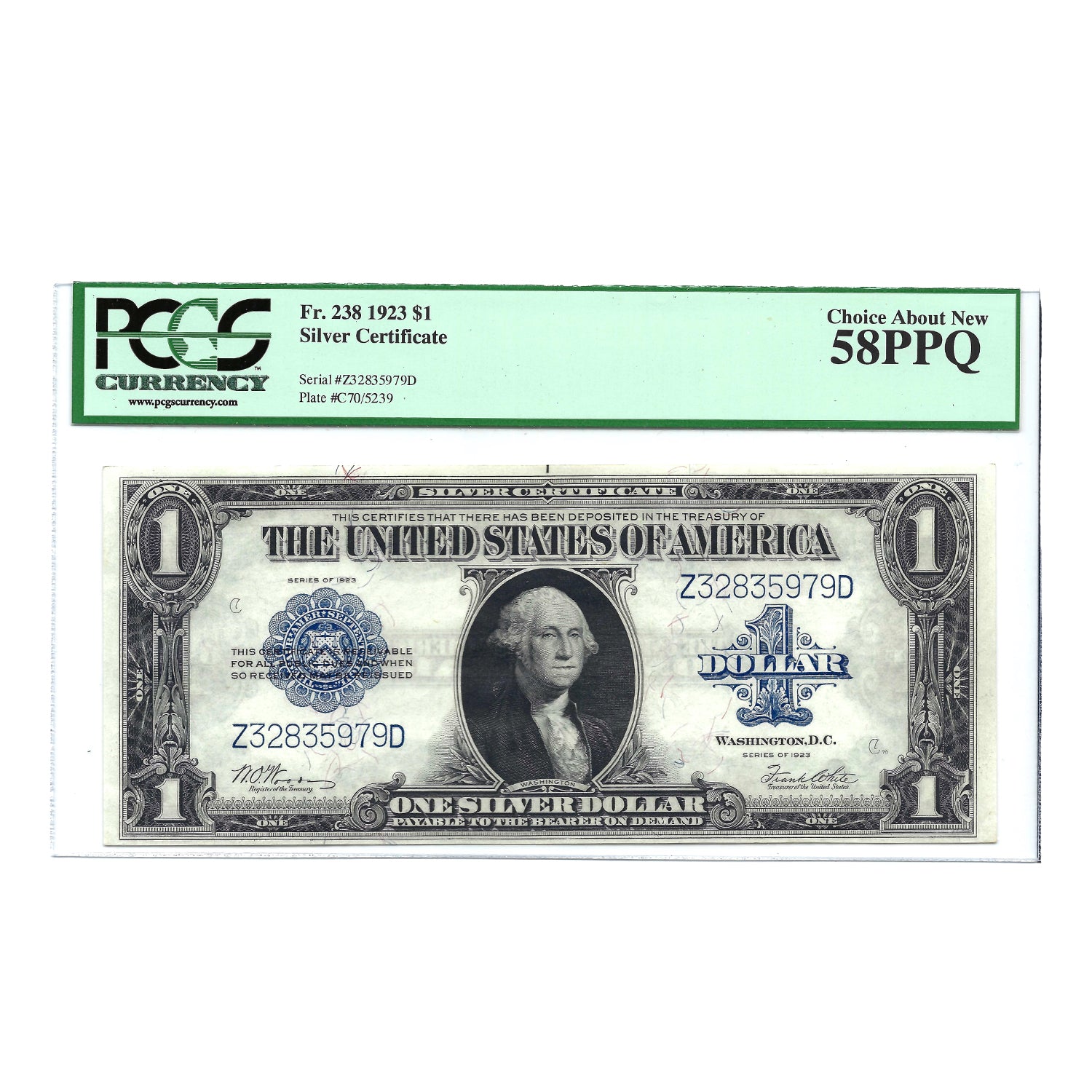 1923 $1 Large Size Silver Certificate PCGS 58 Choice About New PPQ