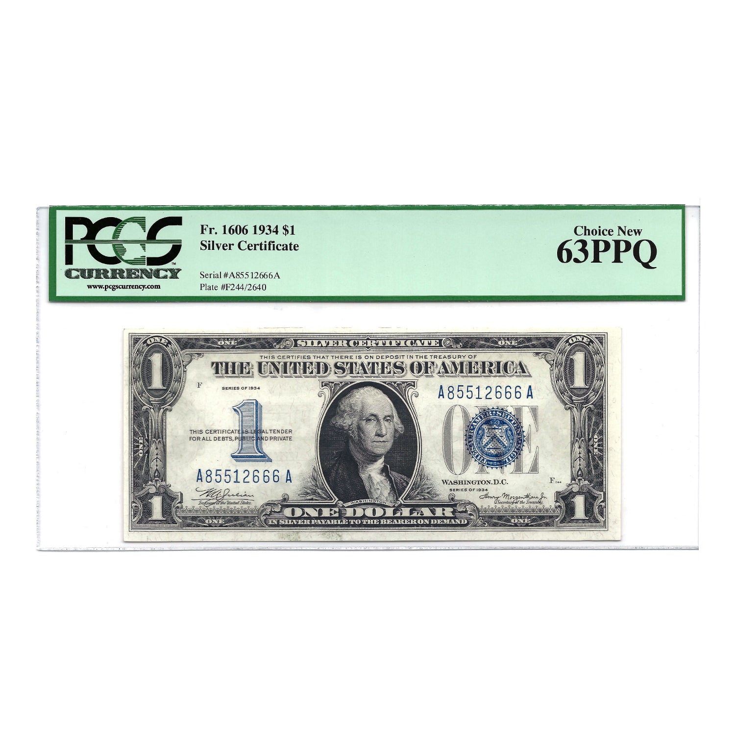 1934 $1 Small Size Silver Certificate PCGS 63 Choice New PPQ