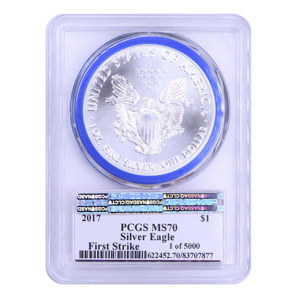 2017 American Silver Eagle PCGS MS70 First Strike 1 of 5000 Trump Pence Label