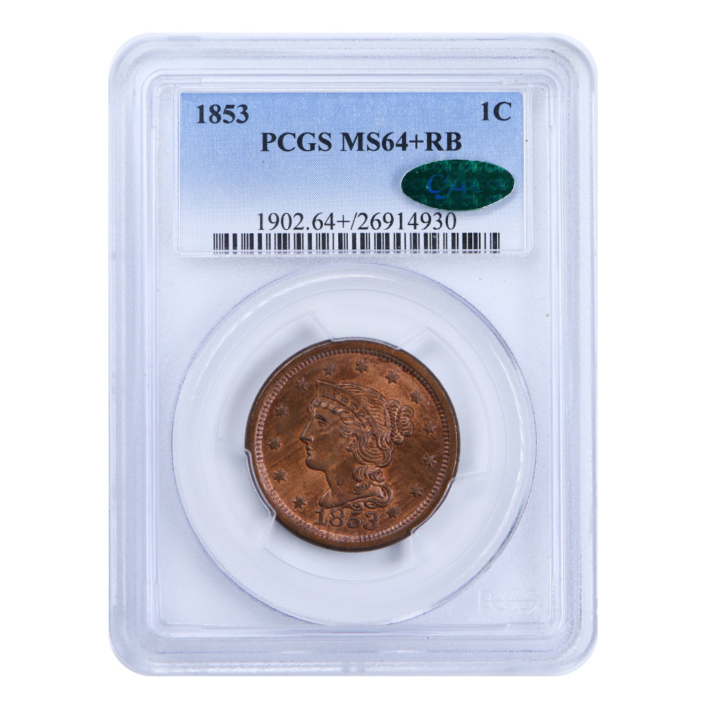 1853 Braided Hair Large Cent PCGS MS64+RB CAC - Olevian Numismatic