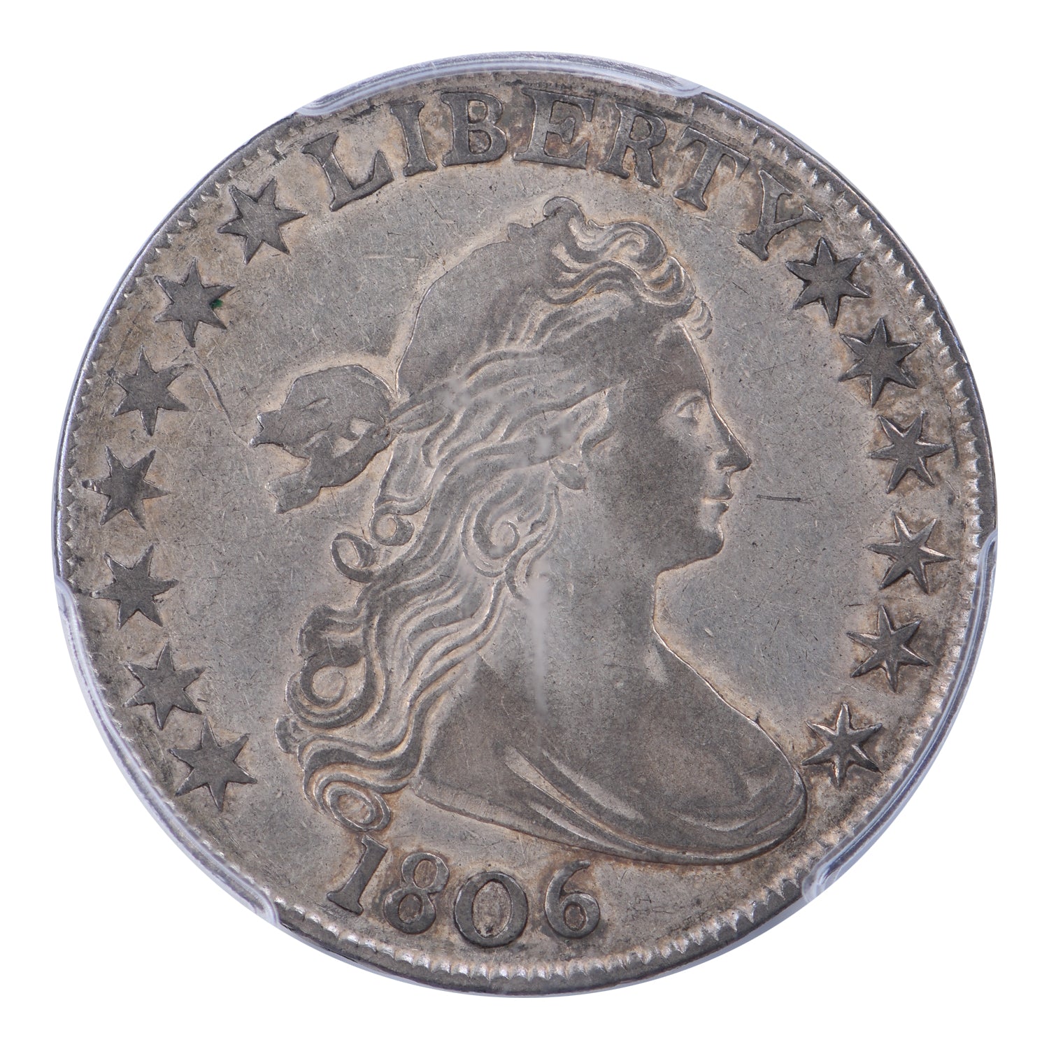 1806 Draped Bust Half Dollar Pointed 6, No Stem PCGS VF35 CAC