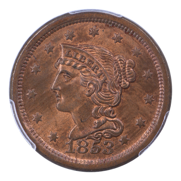 1853 Braided Hair Large Cent PCGS MS64+RB CAC