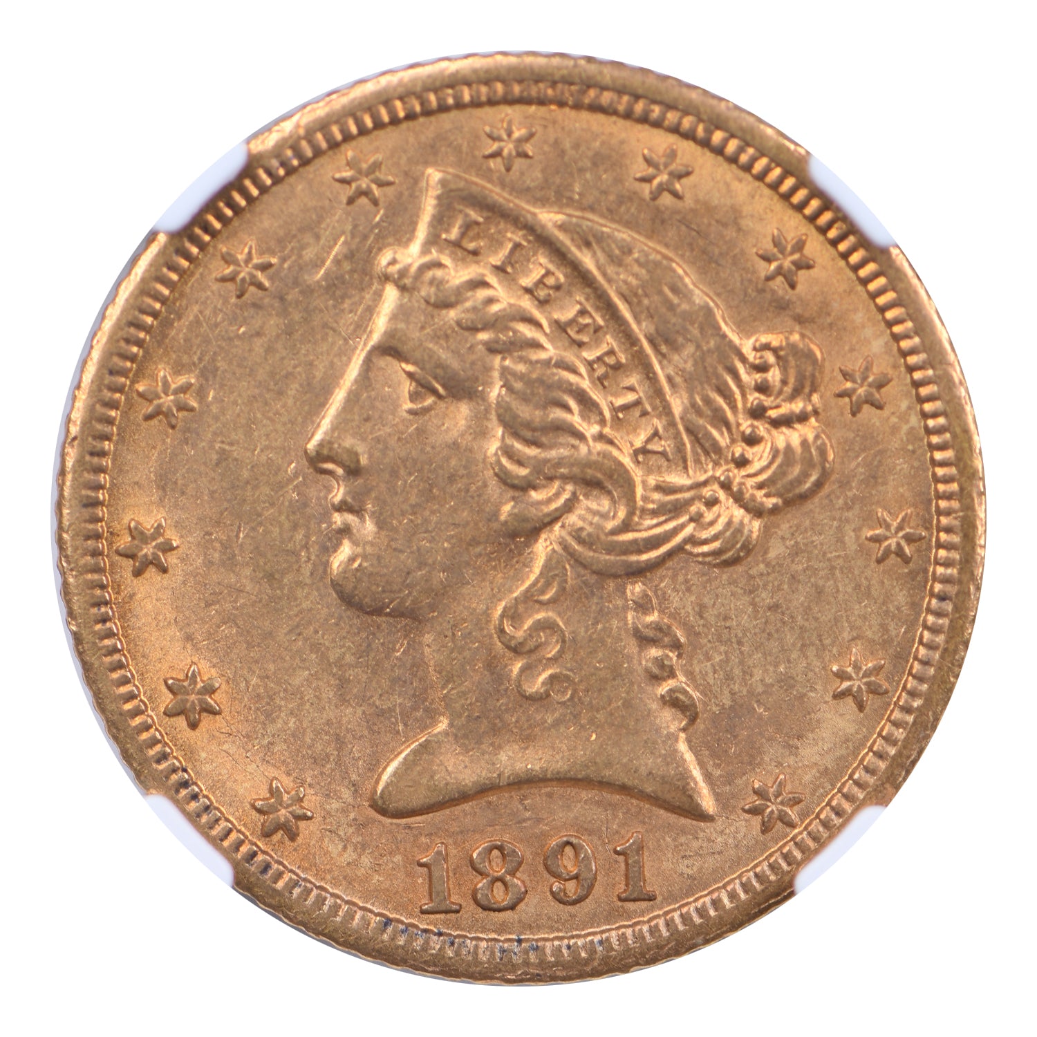 1891-CC $5 Gold Liberty Head Half Eagle NGC AU58