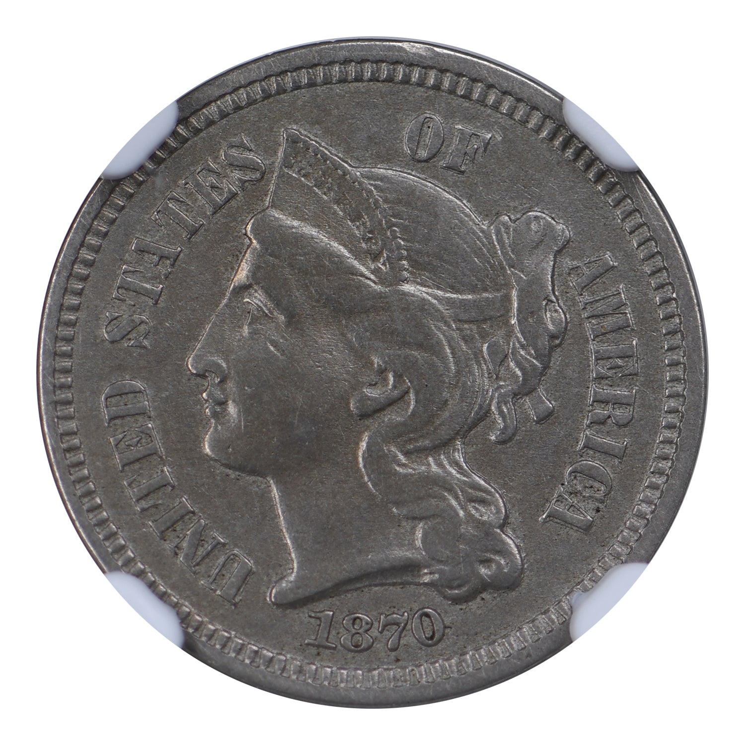 1870 Three Cent Nickel NGC AU55