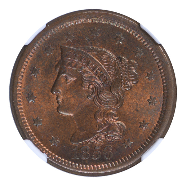 1856 Braided Hair Large Cent Slanted 5 NGC MS65RB
