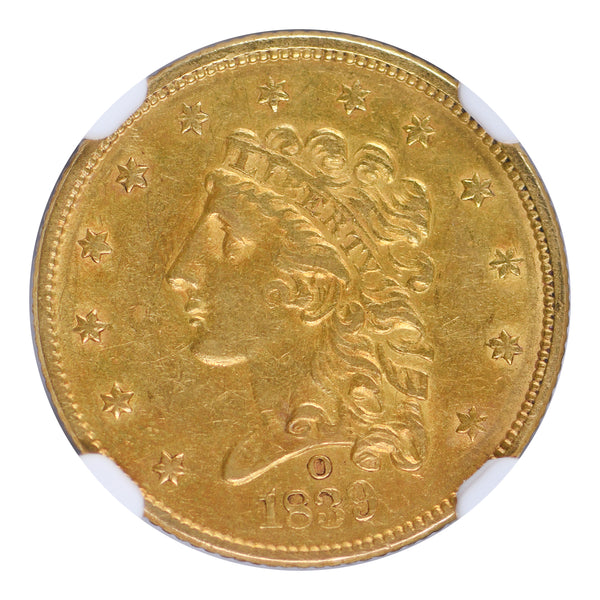 1839-O $2.50 Gold Classic Head NGC AU58