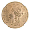 1863 $20 Gold Liberty Head Double Eagle NGC AU55