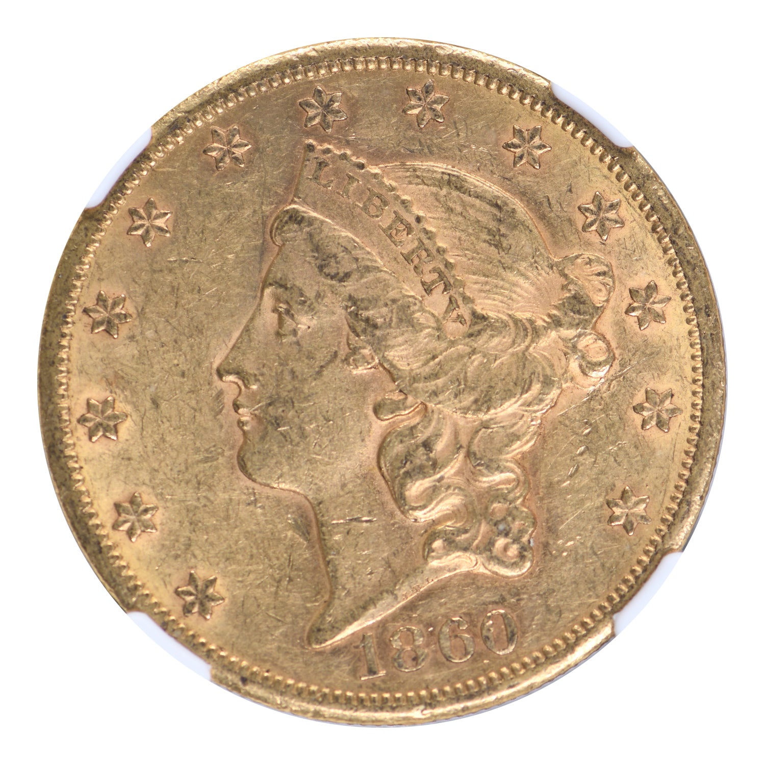 1860-S $20 Gold Liberty Head Double Eagle NGC AU58 CAC