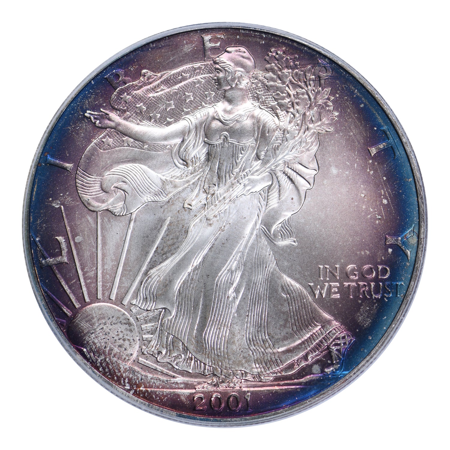 2001 American Silver Eagle, PCGS MS69 Rainbow toning