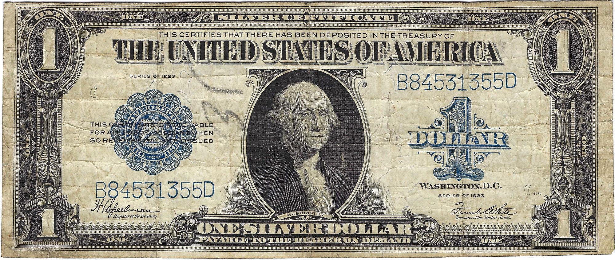 1923 $1 Large size Silver Certificate, Speelman-White, Circulated Condition
