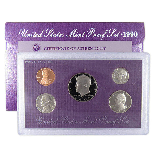 1990-S U.S. Clad Proof Set: Complete 5-Coin Set, Original Packaging