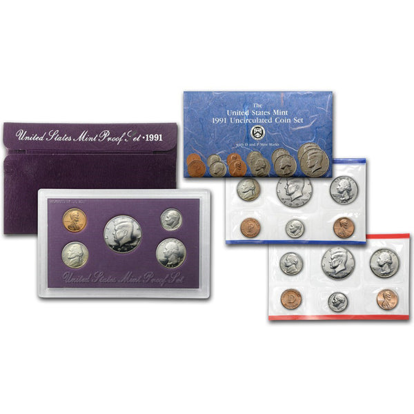 1991-S Proof Set & 1991-P&D Uncirculated Set in Original Packaging (15 Coins)