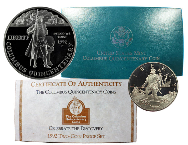 1992 Columbus Commemorative Silver Dollar Mint State 2-Coin Set