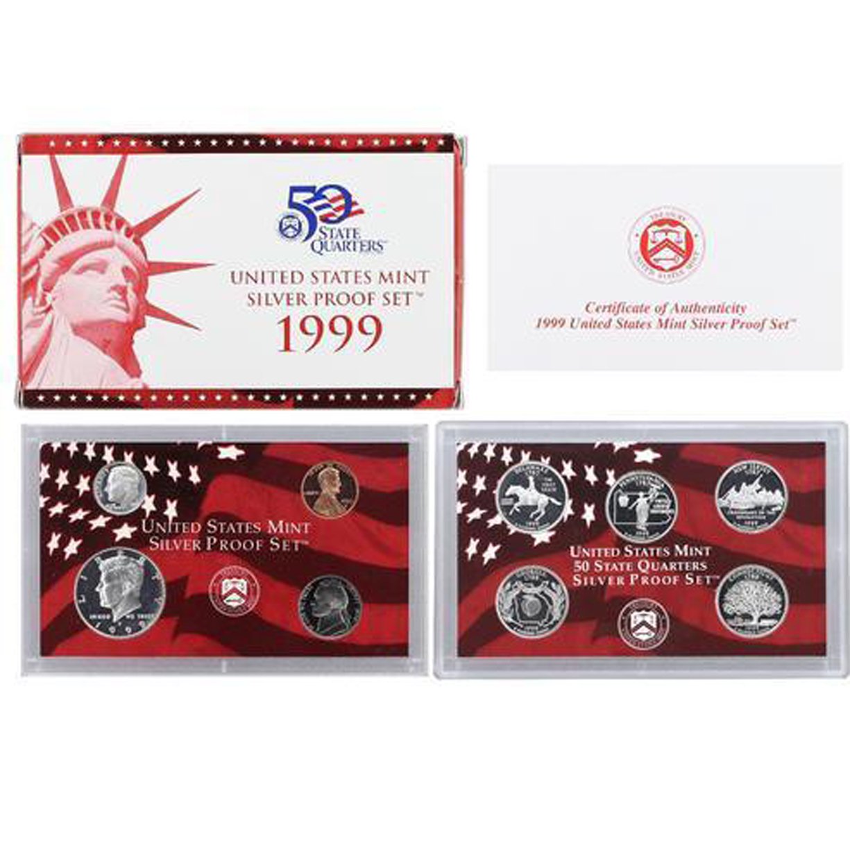 1999-S U.S. Silver Proof Set: Complete 9-Coin Set, with Box and COA