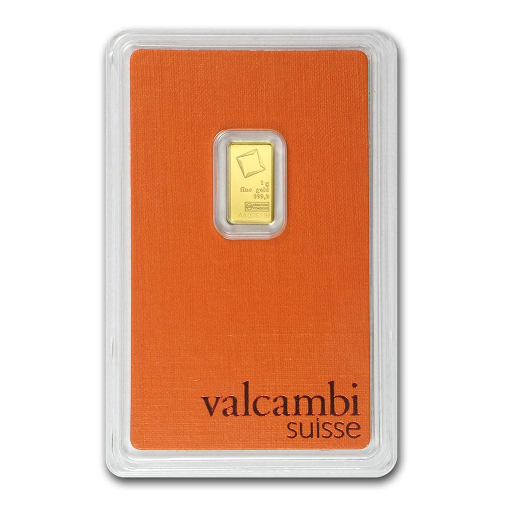 1 Gram Gold Bar - Valcambi Design (Carded)