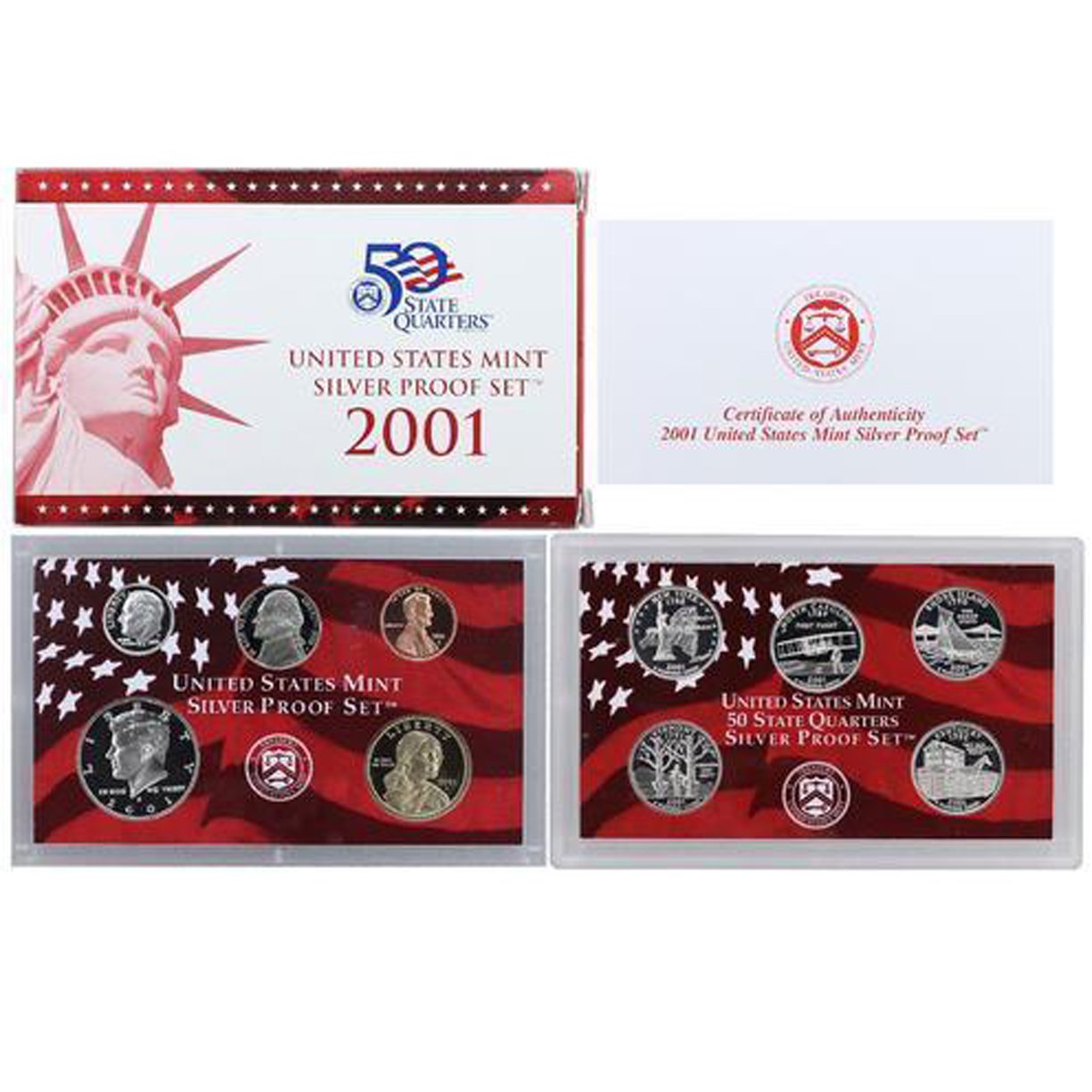 2001-S U.S. Silver Proof Set: Complete 10-Coin Set, with Box and COA