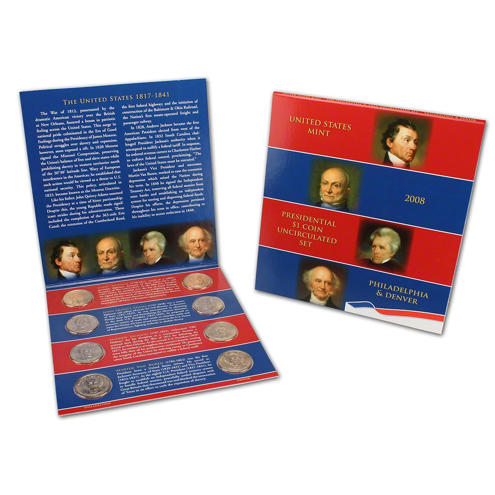 2008-P&D Presidential Dollars Uncirculated Set: 8-Coin Set in Original Packaging