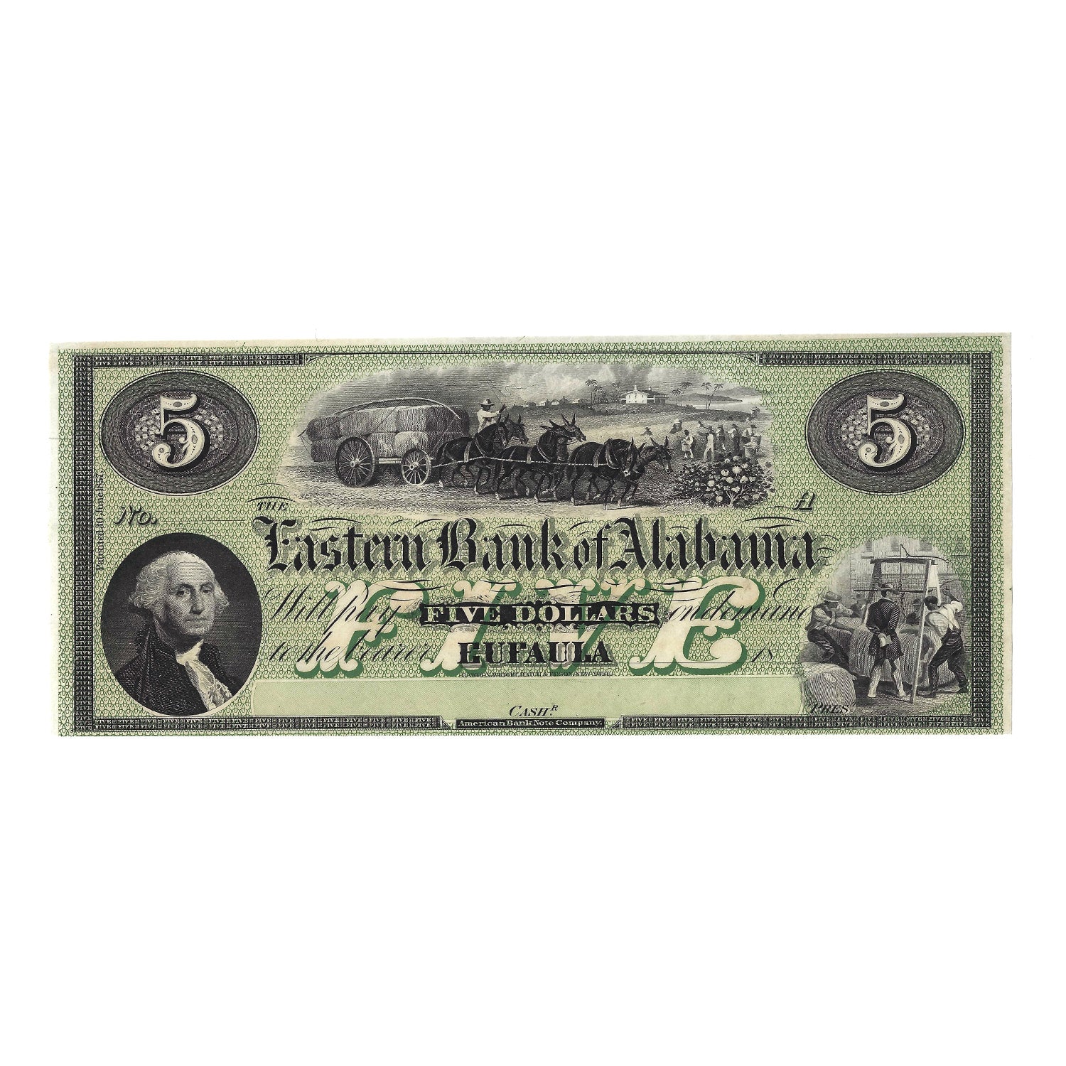 1800's $5 The Eastern Bank of Alabama, Obsolete Bank Note