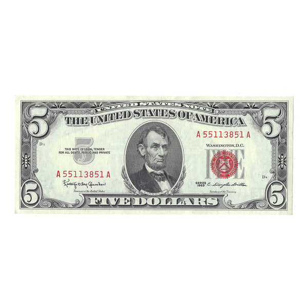 1963 $5 Small Size Red Seal United States Note Crisp Uncirculated