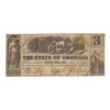 1864 $3 The State Bank Of Georgia Milledgeville, GA Obsolete Bank Note