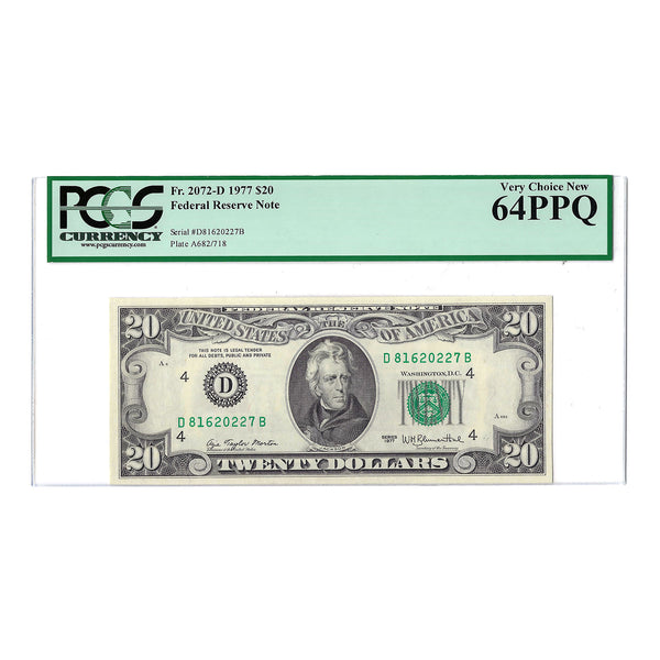 1977 $20 Small Size Federal Reserve Note PCGS 64PPQ Very Choice New