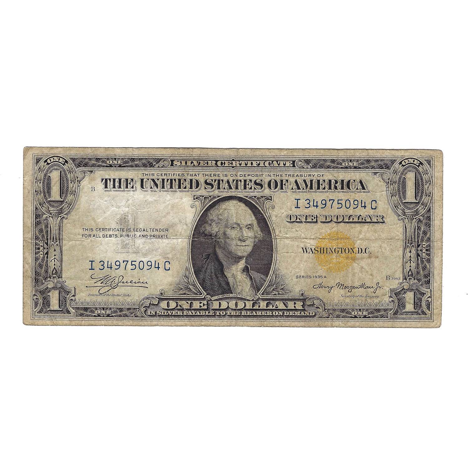 1935-A Series $1 Silver Certificate WWII North African Emergency Note Yellow Seal