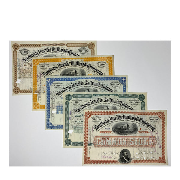 Northern Pacific Railroad Set of 5 Stock Certificates