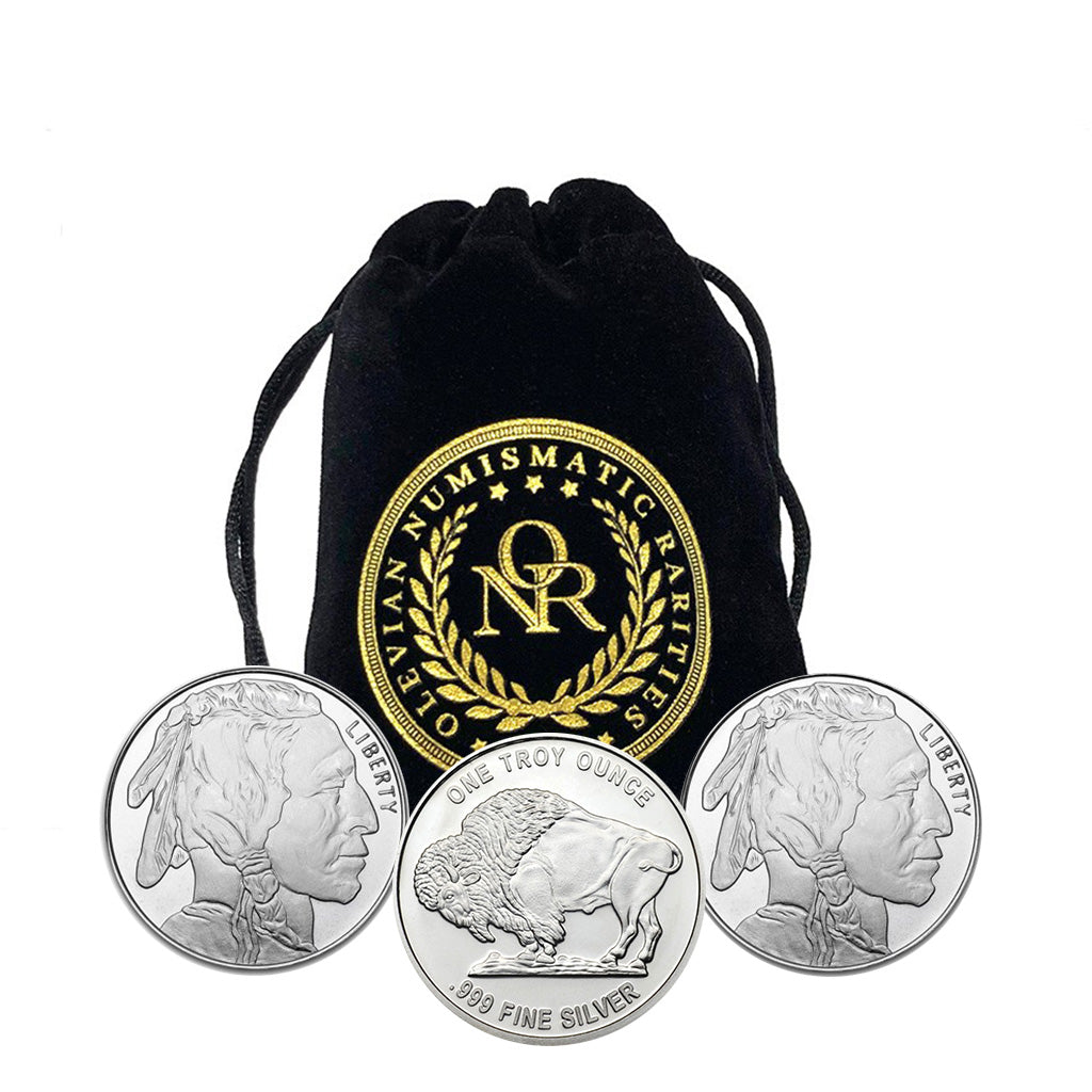 1 oz Silver Round - Buffalo Design - Set of 3 in Deluxe Collector's Pouch