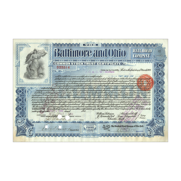 Baltimore & Ohio Railroad Co. Stock // 10 Shares // Blue // 1890s-1900s