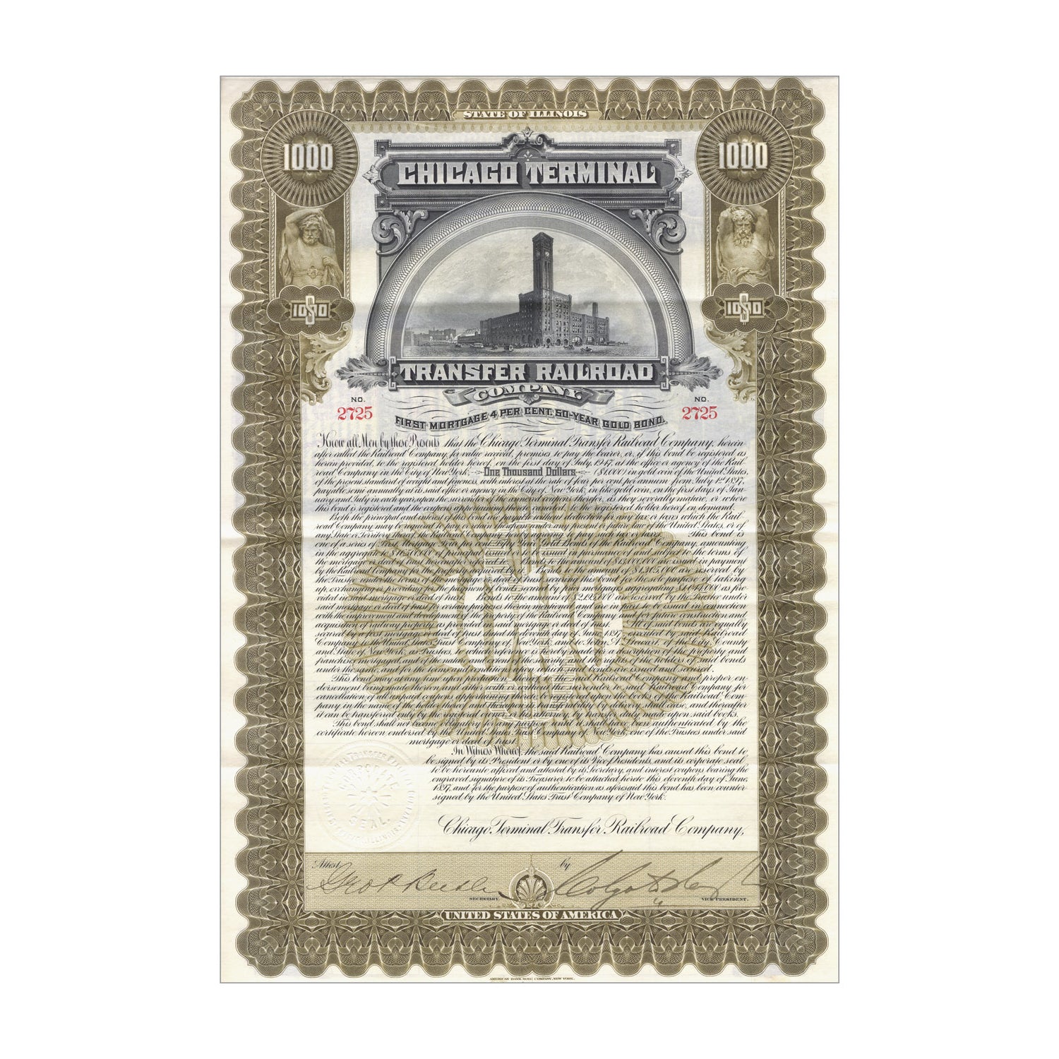 Chicago Terminal Transfer Railroad Bond Certificate (Circa. 1897)
