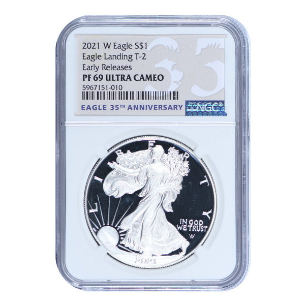 2021-W American Silver Eagle, Eagle Landing T-2 NGC PF69 Ultra Cameo ER Label