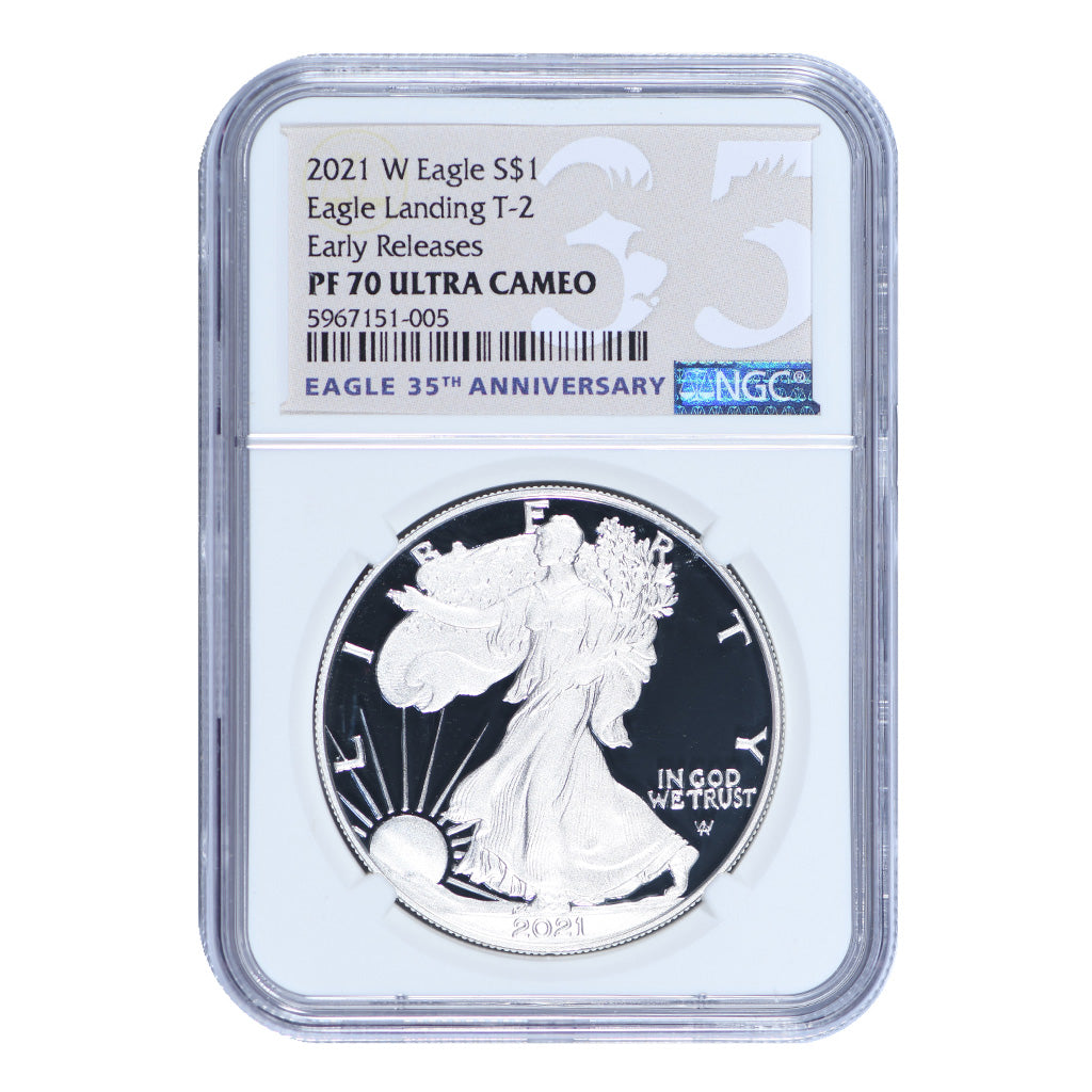 2021-W American Silver Eagle, Eagle Landing T-2 NGC PF70 Ultra Cameo ER Label