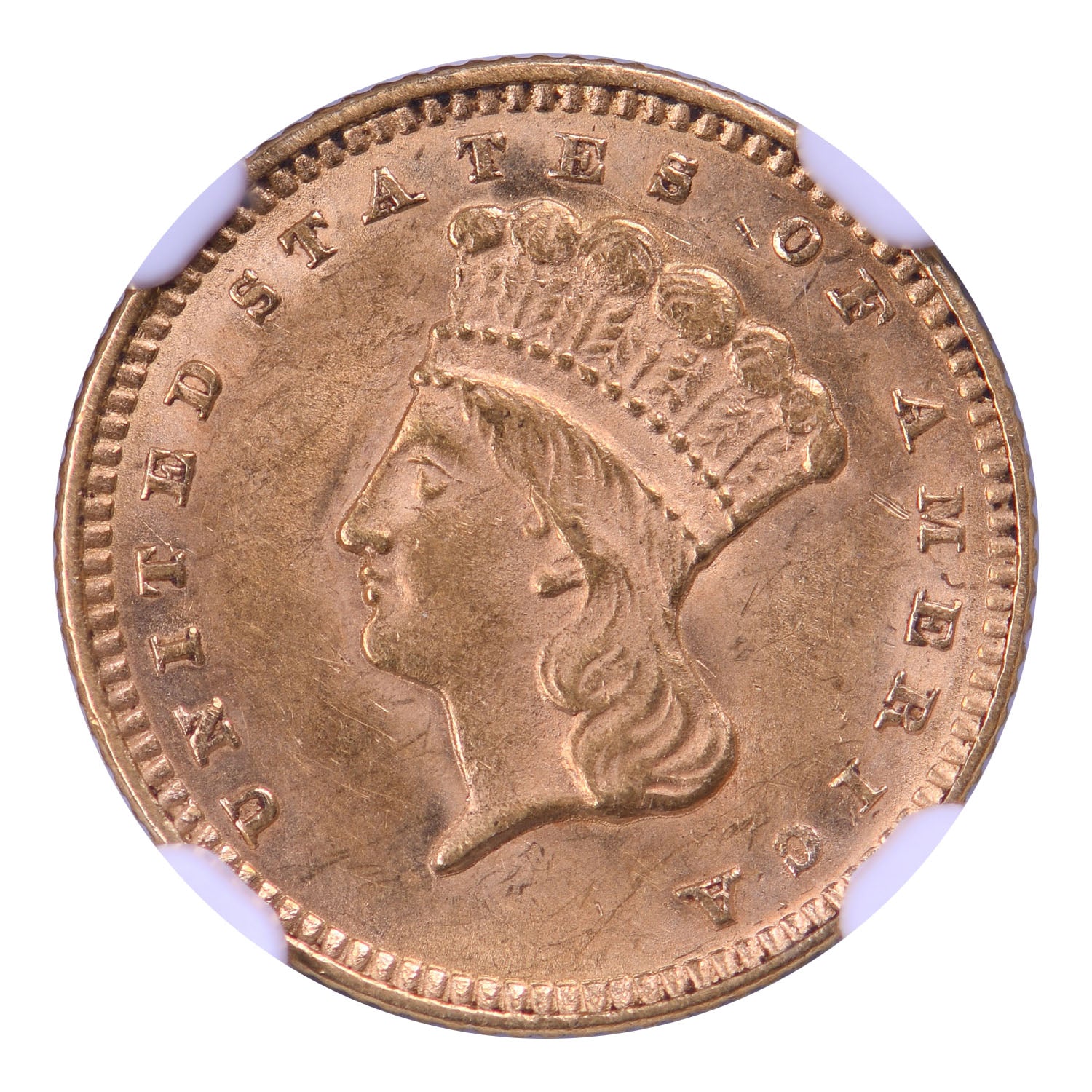1874 $1 Gold Indian Princess, Type 3 NGC MS62