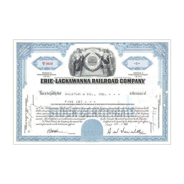 Erie-Lackawanna Railroad Co. Stock // 1-99 Shares // Blue // 1960s-70s