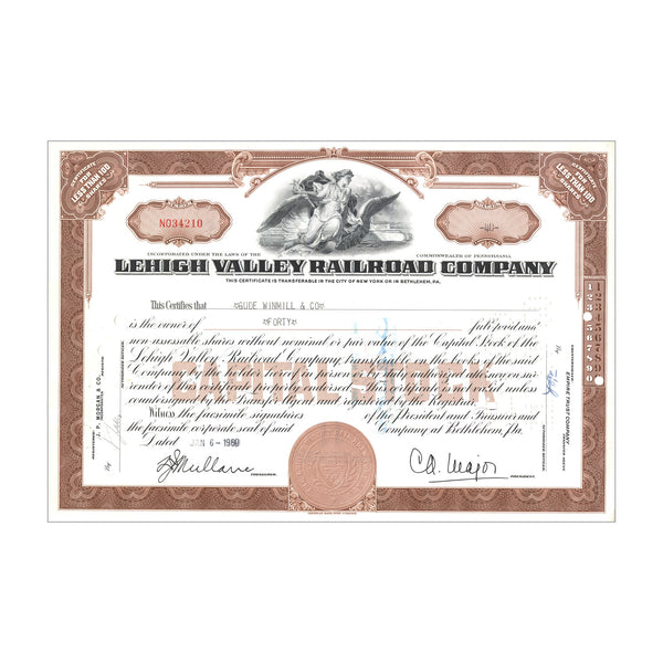 Lehigh Valley Railroad Co. Stock // 101+ Shares // Brown // 1930s-50s