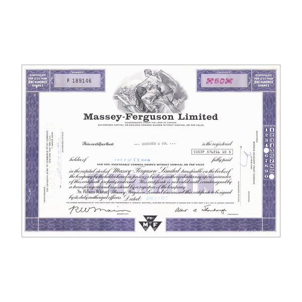 Massey-Ferguson Limited Stock // 1-99 Shares // Purple // 1970s-80s