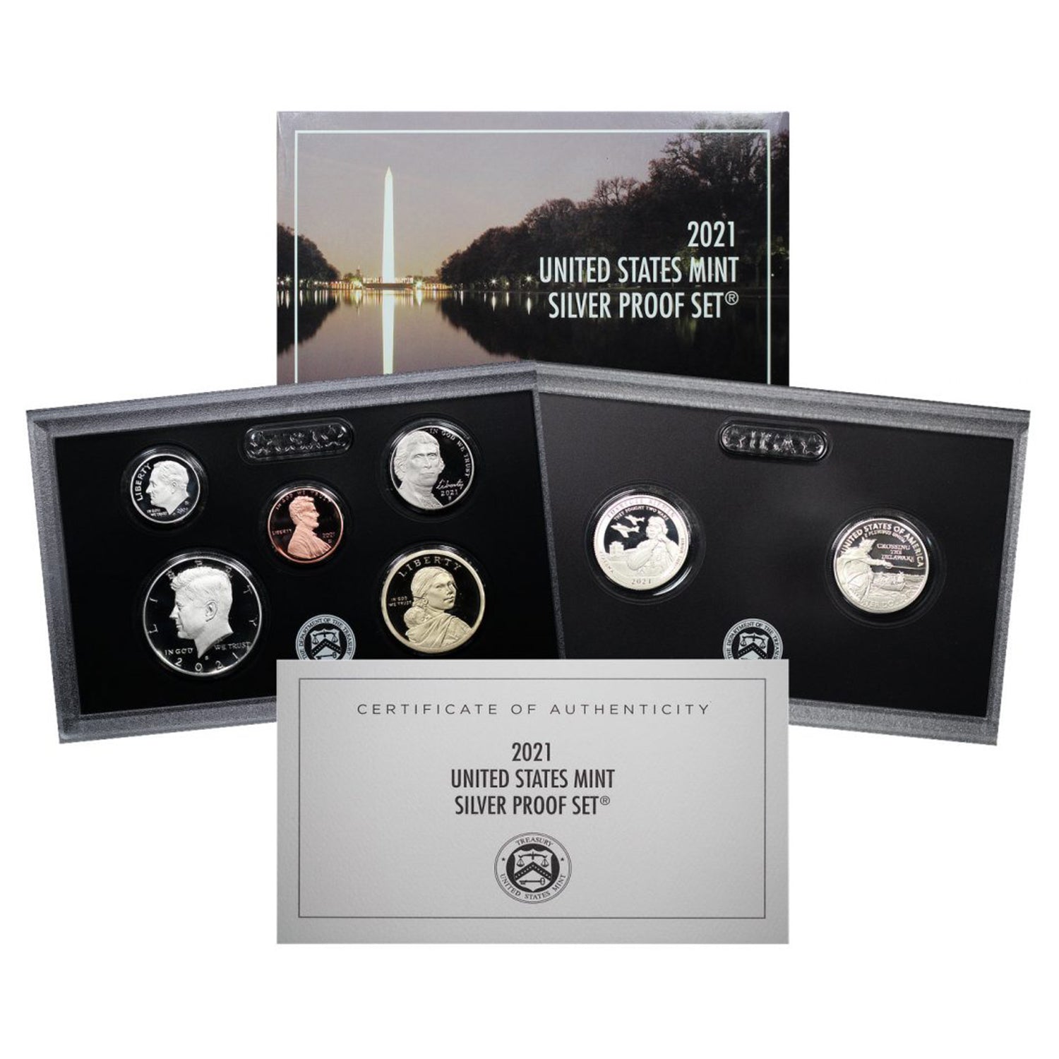 2021-S U.S. Silver Proof Set: Complete 7-Coin Set, with Box and COA