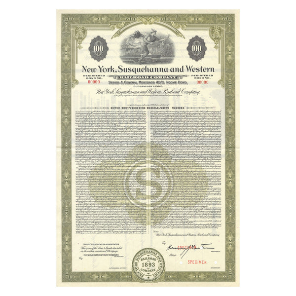 New York, Susquehanna & Western Rail Road Company Bond // Green // $100