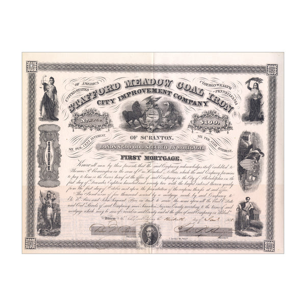 Stafford Meadow Coal & Iron City Improvement Company Bond // $100 // 1858