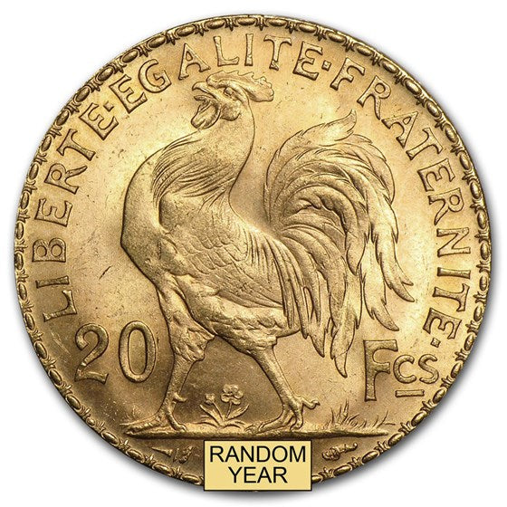 France Gold 20 Francs French Rooster Average Circulation (Year Varies)