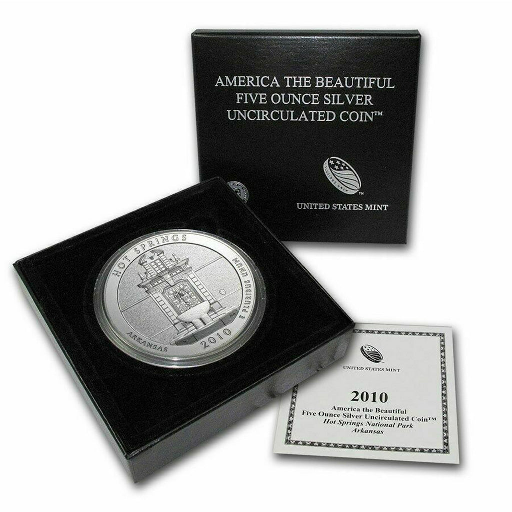 2010-P 5 oz Silver America the Beautiful Quarter, Hot Springs, (Burnished)