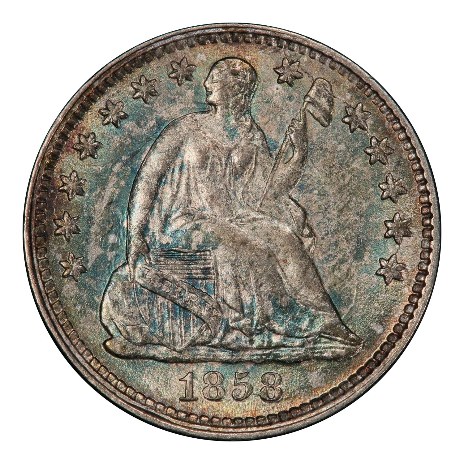 1858 Seated Liberty Half Dime PCGS MS66+